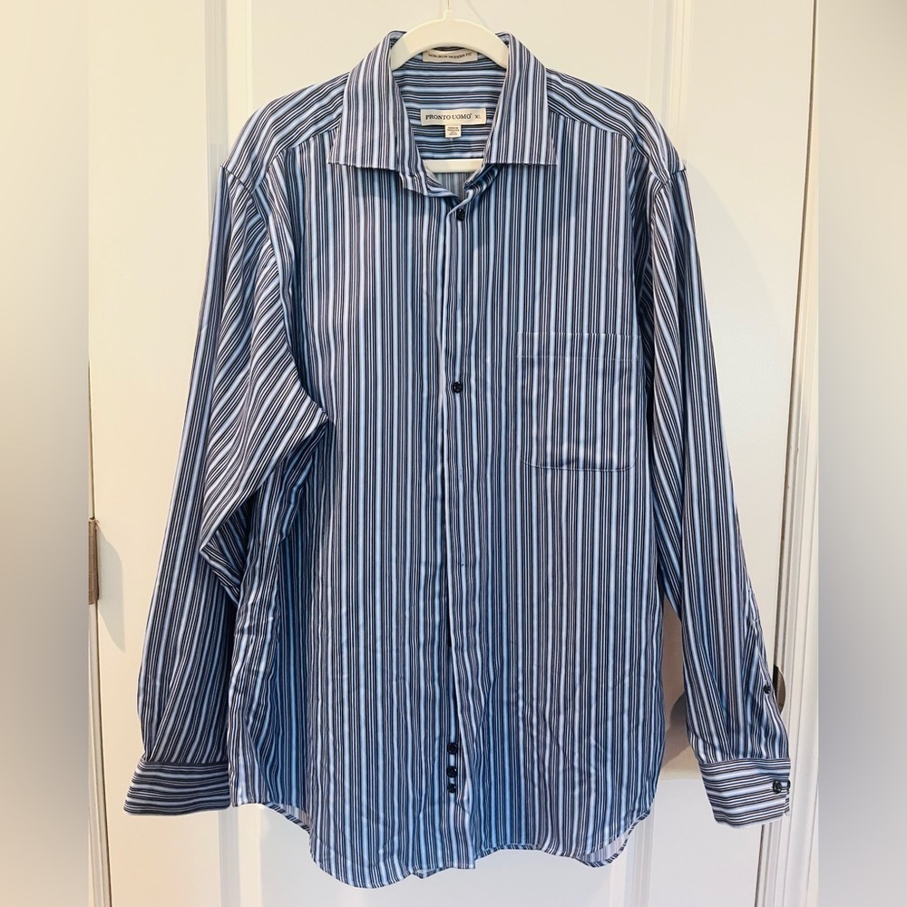 Pronto Uomo Blue Striped non-iron dress Shirt